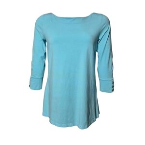 Lilly Pulitzer Top Boat Neck Light Blue 3/4 Sleeve Stretchy Cotton sz S
